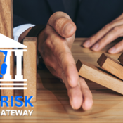 A hand stops falling dominoes, symbolizing risk management, with the text "HIGH RISK PAYMENT GATEWAY" and a credit card graphic.