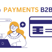 llustration of B2B payments with a person using a laptop and a credit card icon.